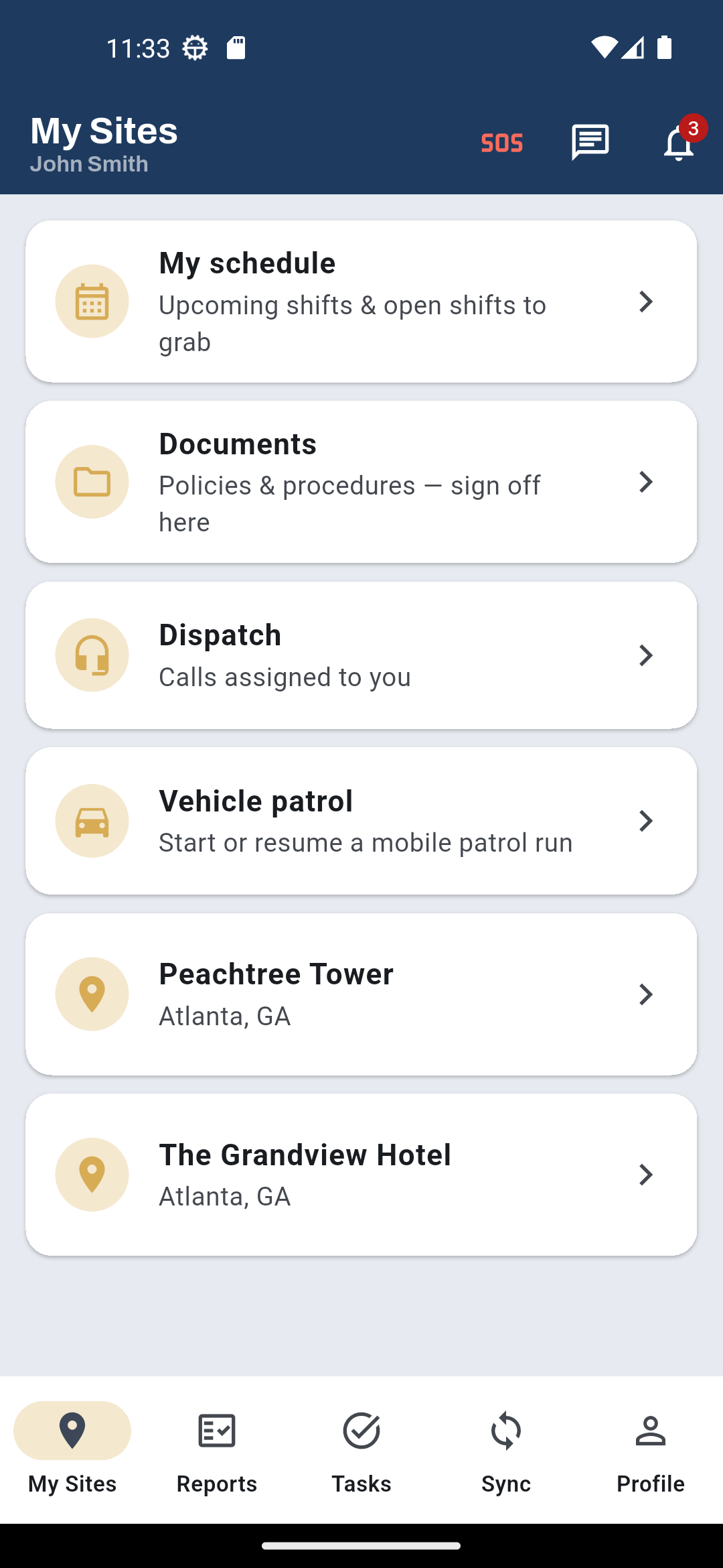 Watchbill Field app home screen